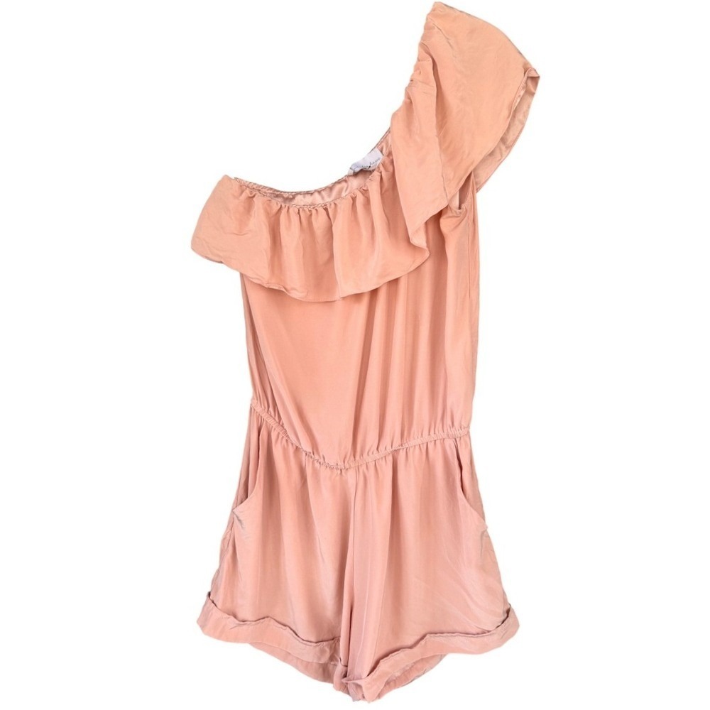 T11 Jennifer Hope One Shoulder‎ Ruffle Romper Peach Silk Lycra XS